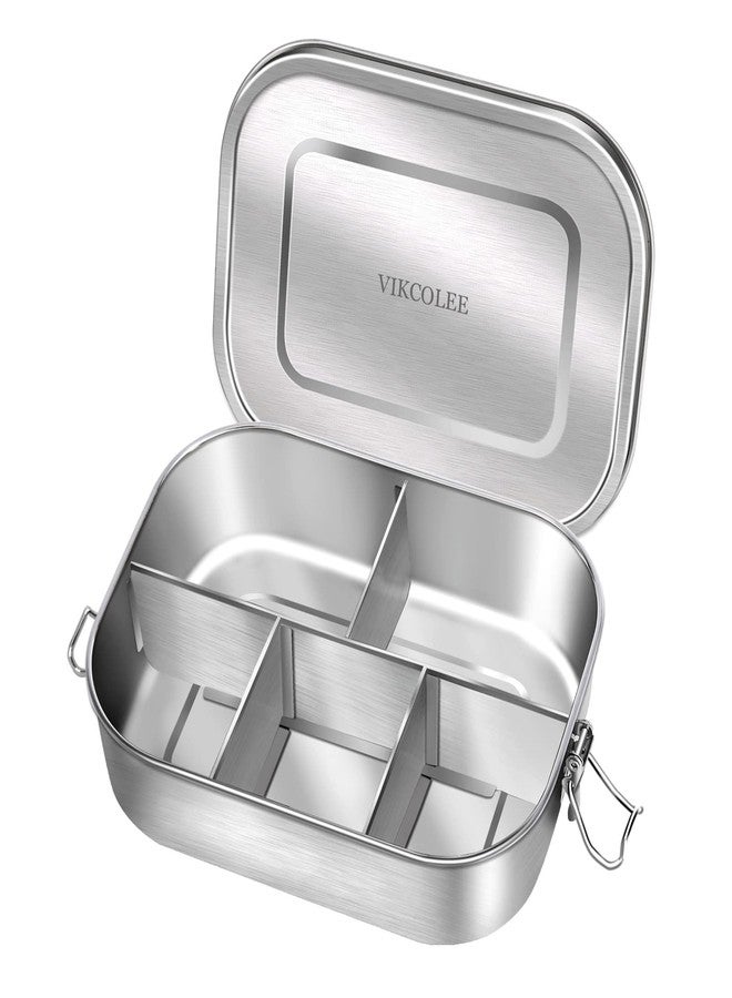 VIKCOLEE Stainless Steel Bento Lunch Food Box Container, 5-Compartment Large 1400ML Metal Lunch Box Container for Adults with Lockable Clips to Leak - Dishwasher Safe - Image 1